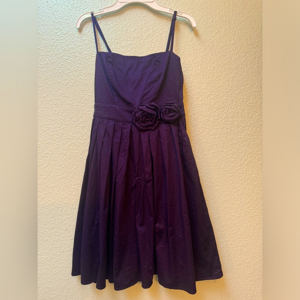 LUC Kids H&M dk purple dress 8-10 pleats and adj spaghetti straps zip side